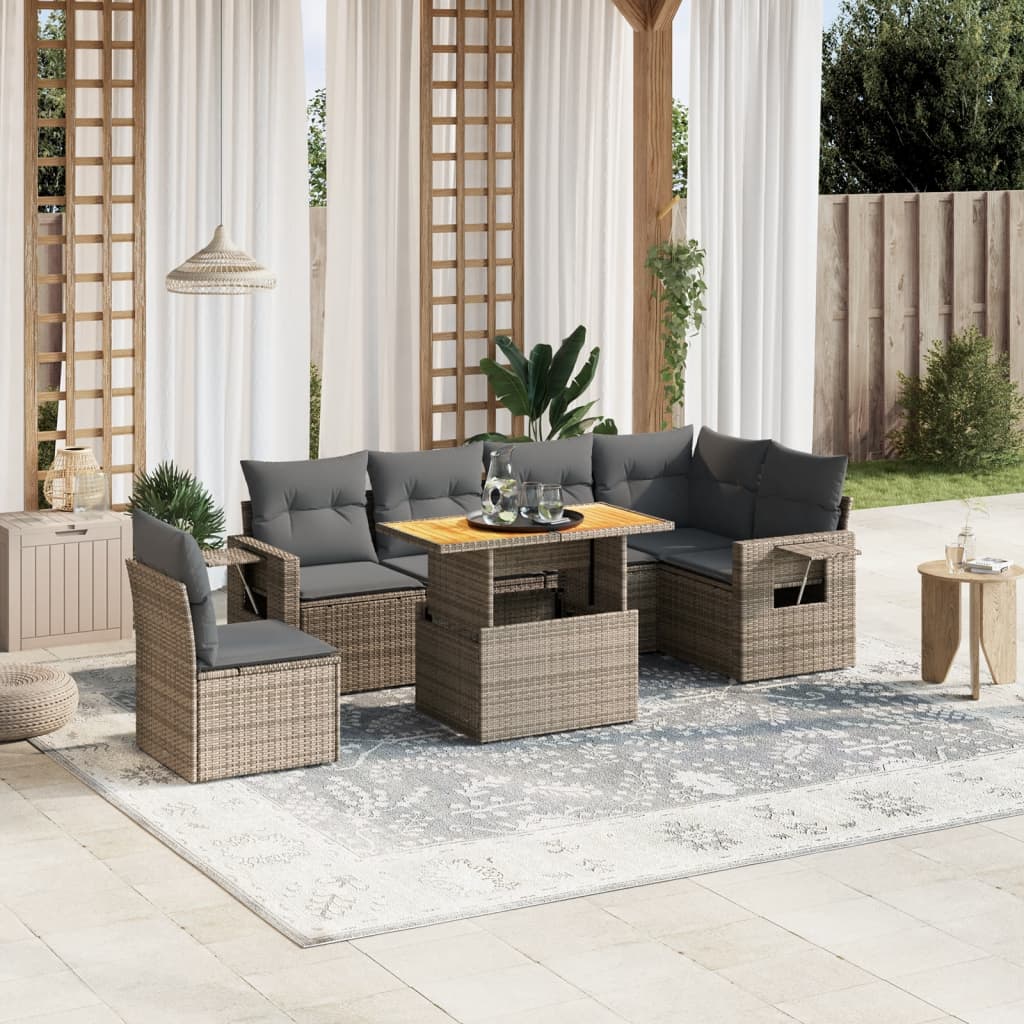 7-delige Loungeset met kussens poly rattan grijs is nu te koop bij PeponiXL, paradijselijk wonen!