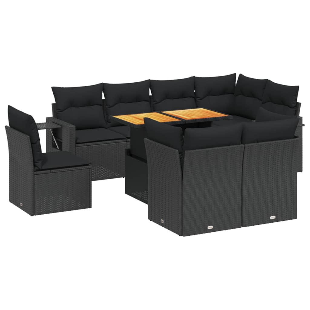 9-delige Loungeset met kussens poly rattan zwart is nu te koop bij PeponiXL, paradijselijk wonen!