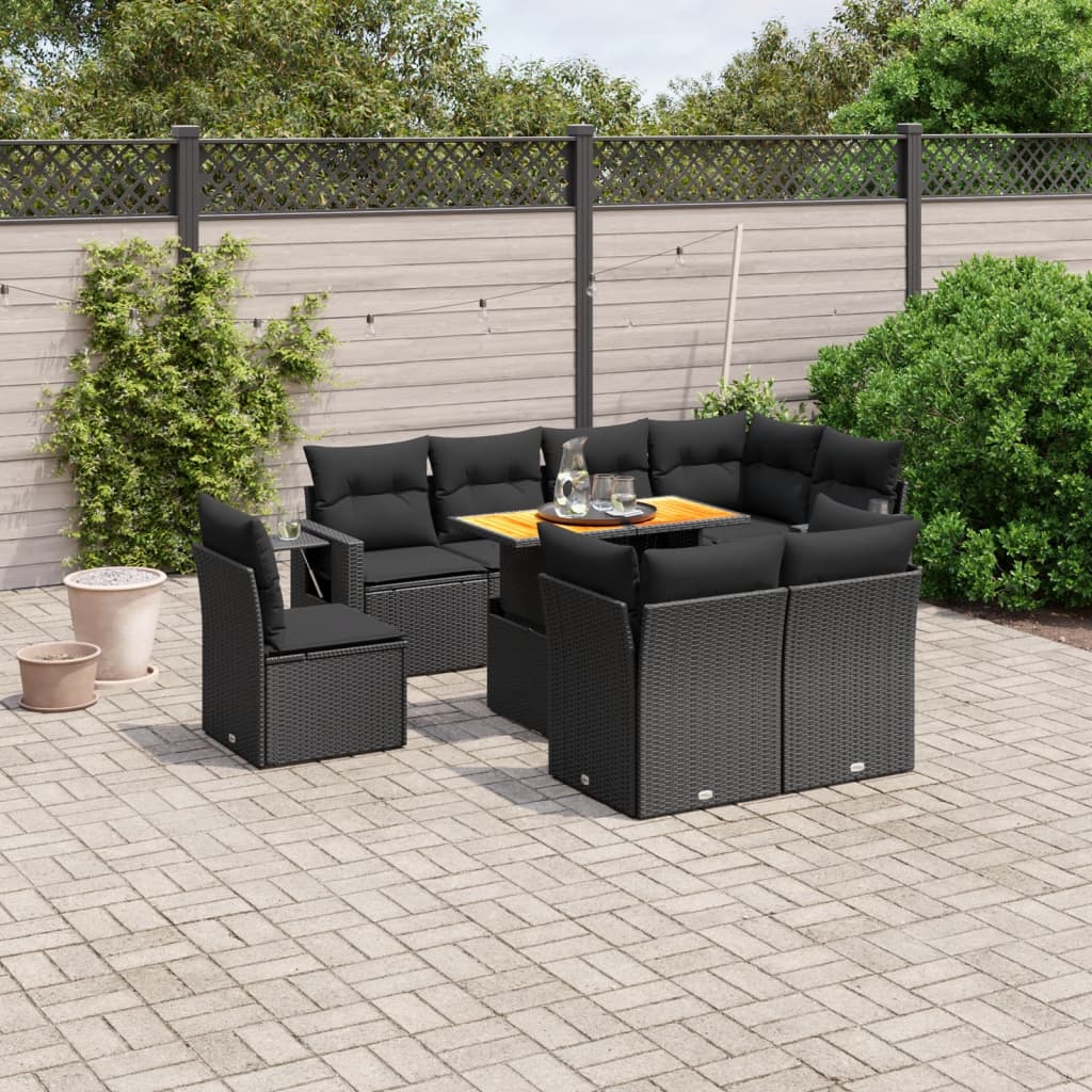 9-delige Loungeset met kussens poly rattan zwart is nu te koop bij PeponiXL, paradijselijk wonen!