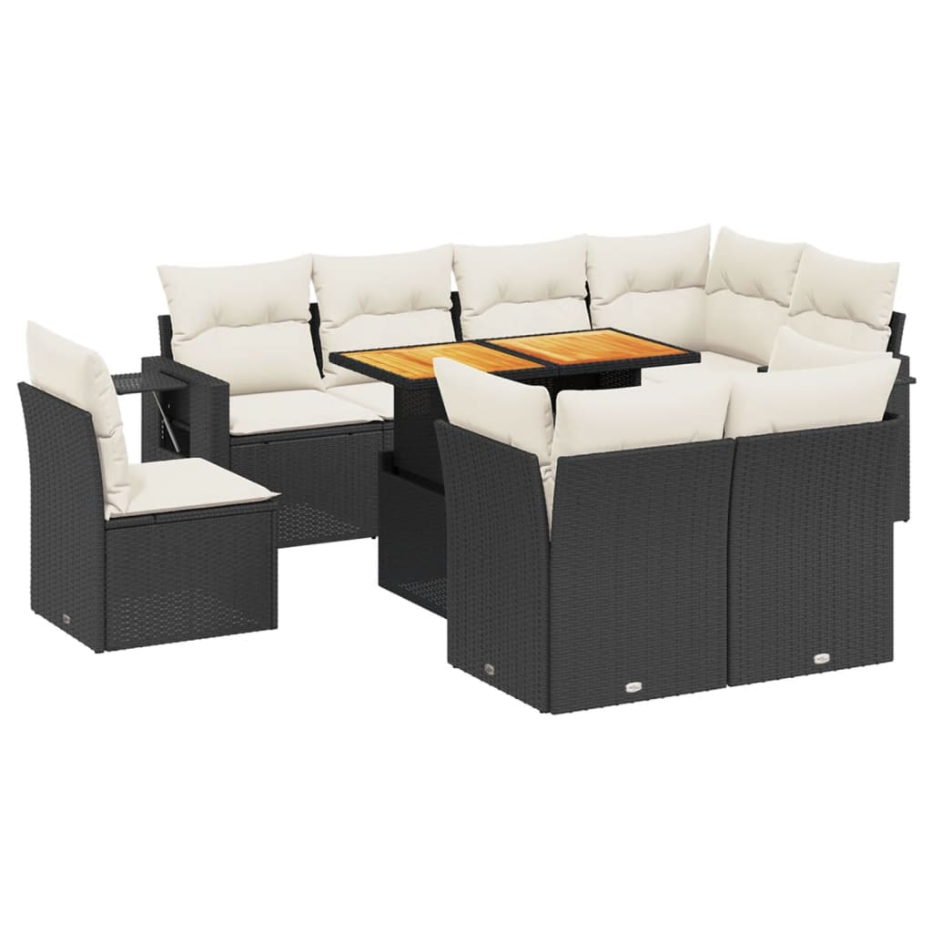 9-delige Loungeset met kussens poly rattan zwart is nu te koop bij PeponiXL, paradijselijk wonen!