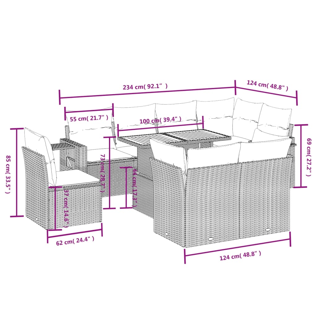 9-delige Loungeset met kussens poly rattan zwart is nu te koop bij PeponiXL, paradijselijk wonen!