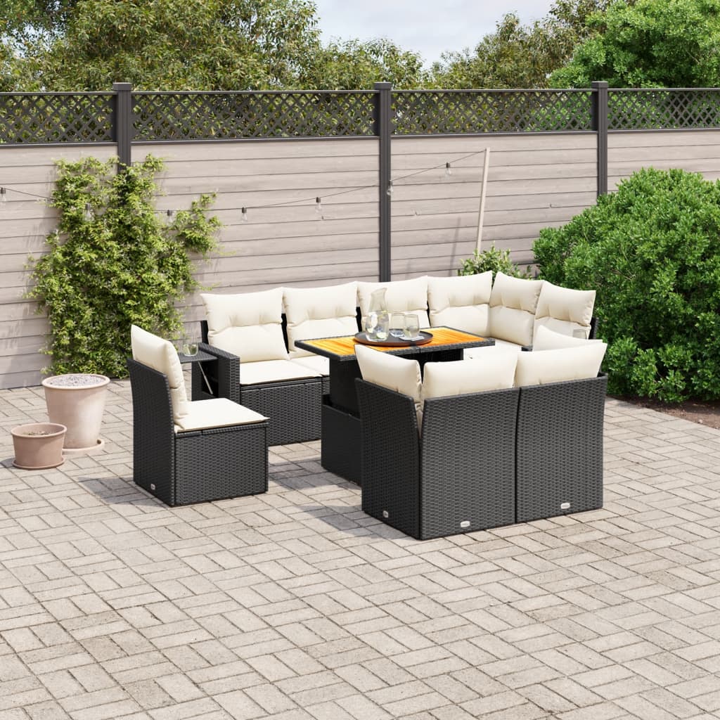 9-delige Loungeset met kussens poly rattan zwart is nu te koop bij PeponiXL, paradijselijk wonen!