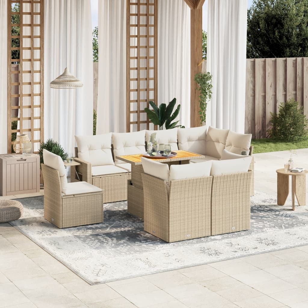 9-delige Loungeset met kussens poly rattan beige is nu te koop bij PeponiXL, paradijselijk wonen!
