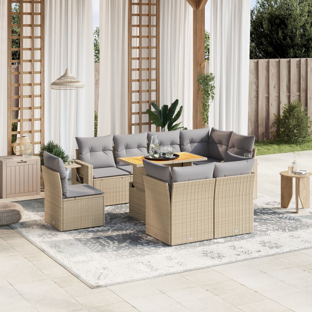 9-delige Loungeset met kussens poly rattan beige is nu te koop bij PeponiXL, paradijselijk wonen!