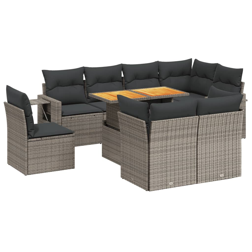 9-delige Loungeset met kussens poly rattan grijs is nu te koop bij PeponiXL, paradijselijk wonen!