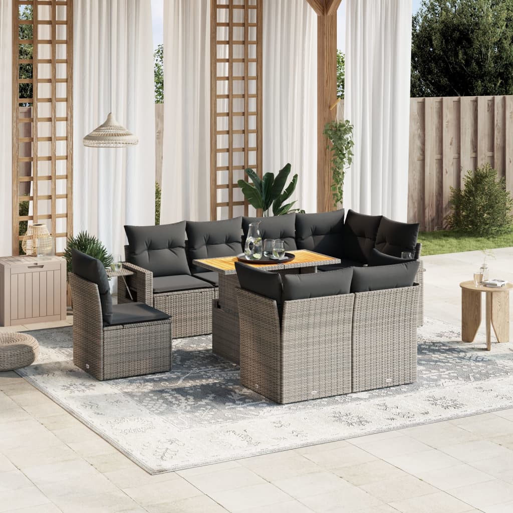 9-delige Loungeset met kussens poly rattan grijs is nu te koop bij PeponiXL, paradijselijk wonen!