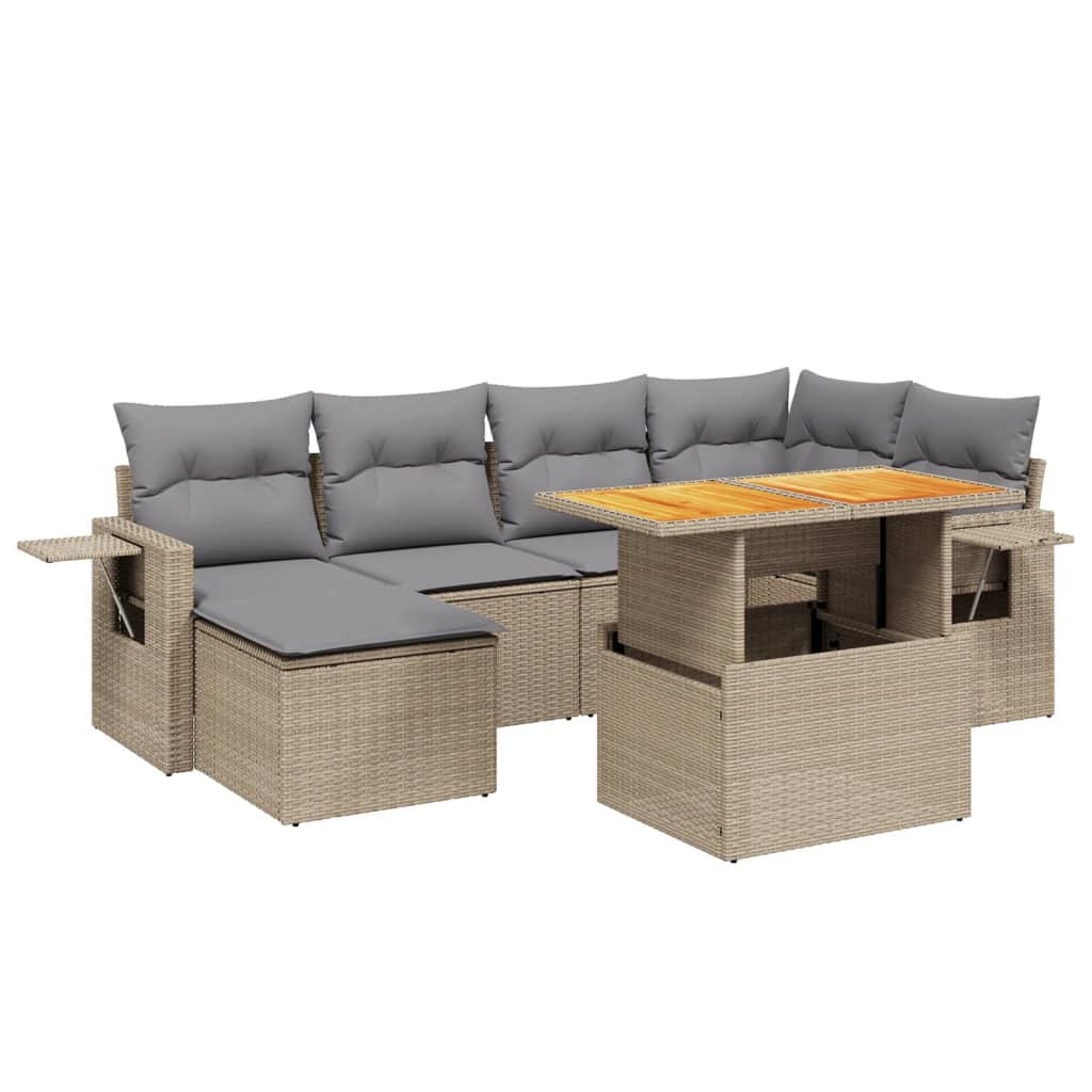 7-delige Loungeset met kussens poly rattan beige is nu te koop bij PeponiXL, paradijselijk wonen!