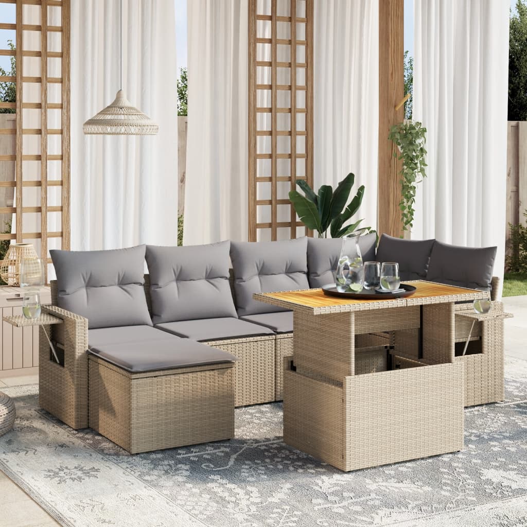 7-delige Loungeset met kussens poly rattan beige is nu te koop bij PeponiXL, paradijselijk wonen!