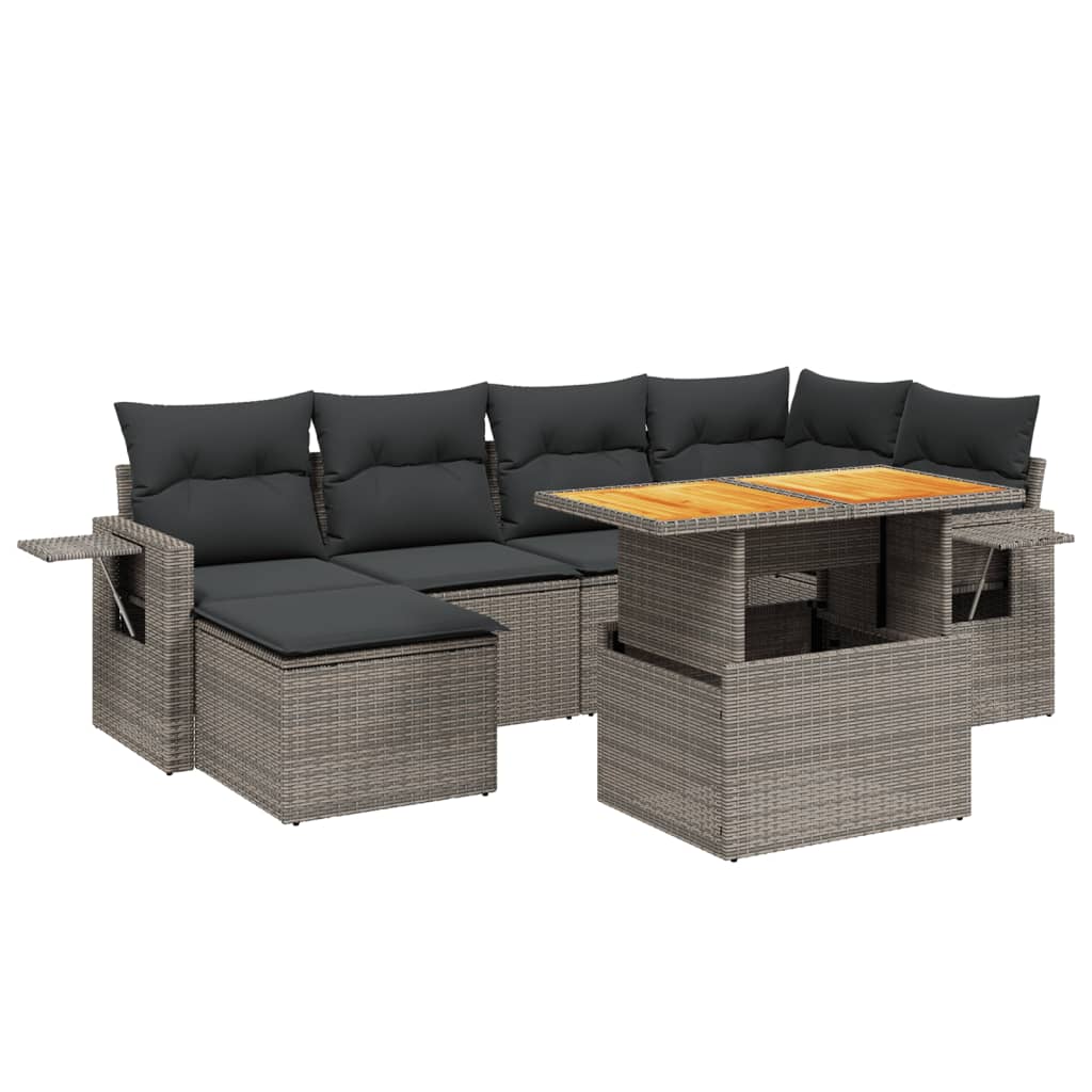 7-delige Loungeset met kussens poly rattan grijs is nu te koop bij PeponiXL, paradijselijk wonen!