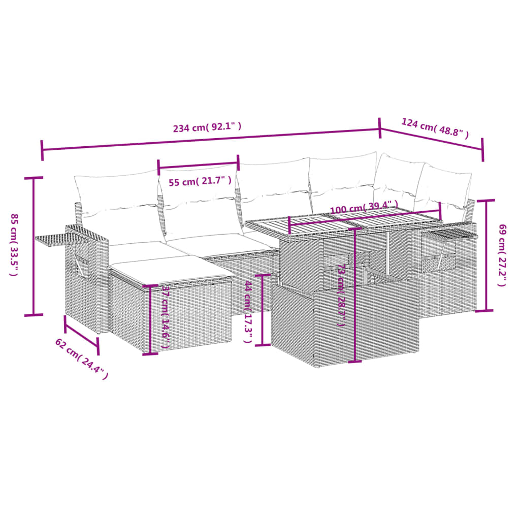 7-delige Loungeset met kussens poly rattan grijs is nu te koop bij PeponiXL, paradijselijk wonen!