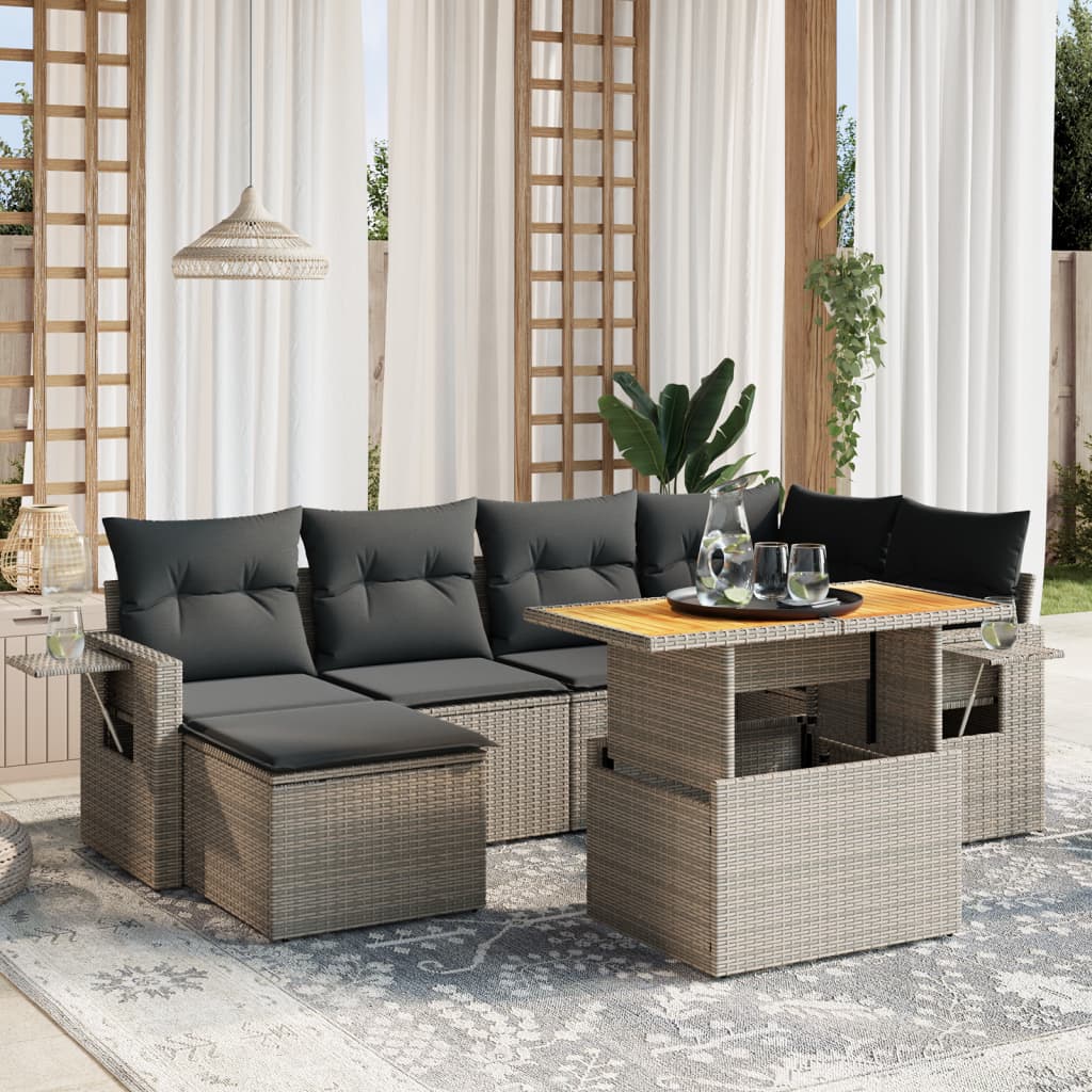 7-delige Loungeset met kussens poly rattan grijs is nu te koop bij PeponiXL, paradijselijk wonen!