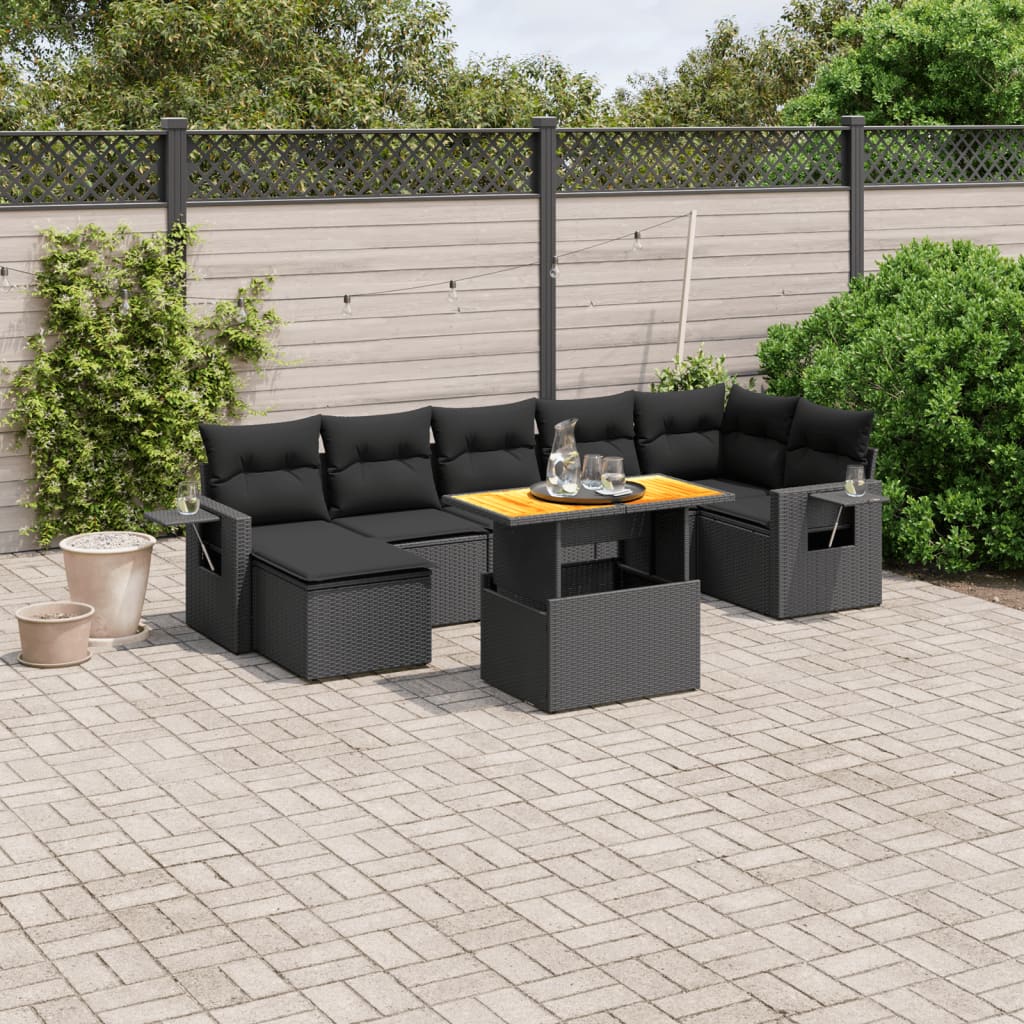 8-delige Loungeset met kussens poly rattan zwart is nu te koop bij PeponiXL, paradijselijk wonen!