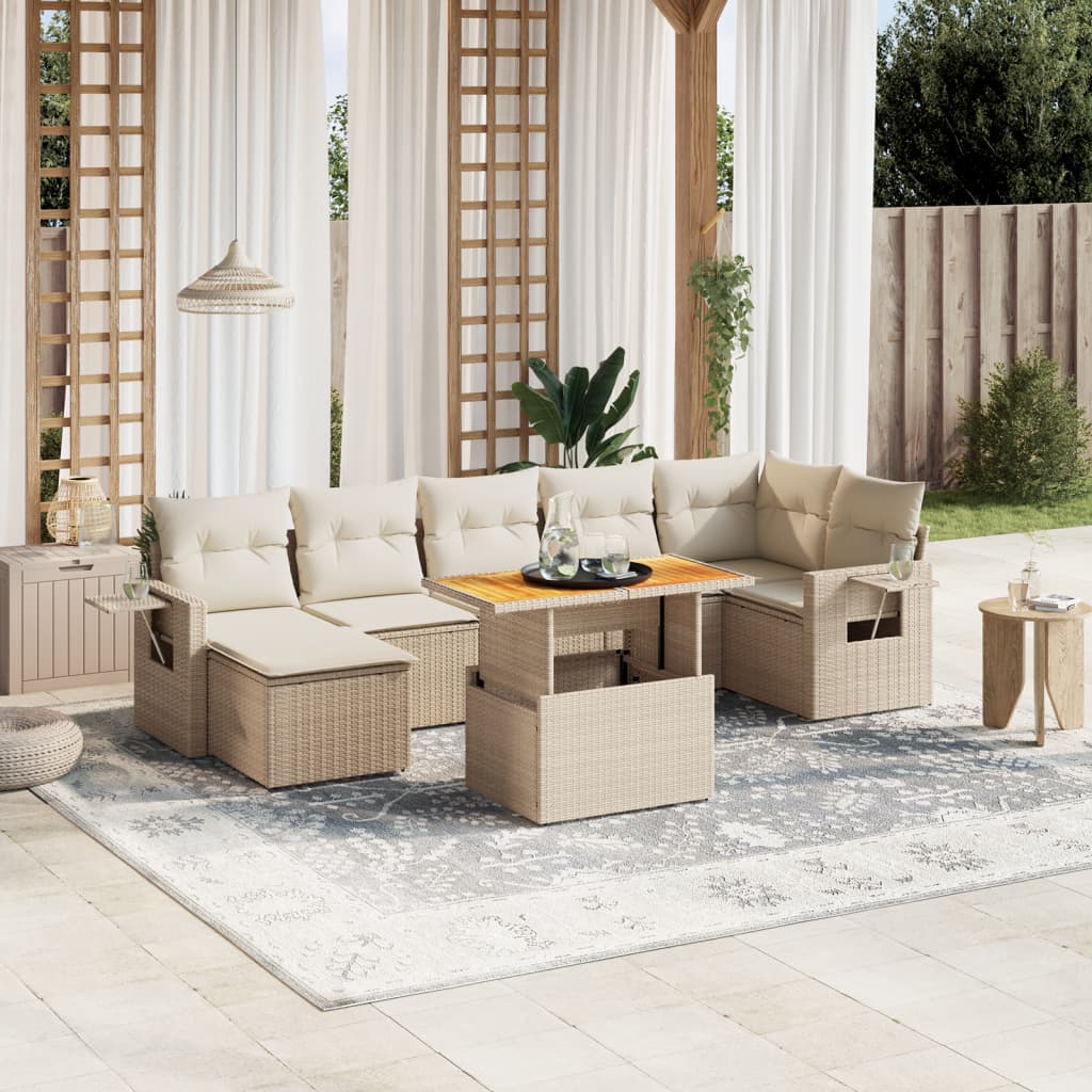 8-delige Loungeset met kussens poly rattan beige is nu te koop bij PeponiXL, paradijselijk wonen!