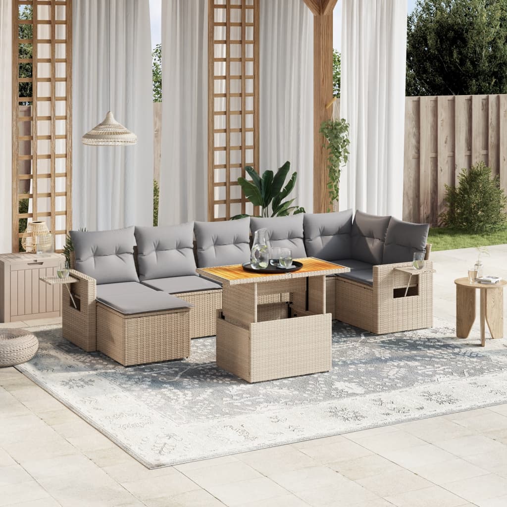 8-delige Loungeset met kussens poly rattan beige is nu te koop bij PeponiXL, paradijselijk wonen!
