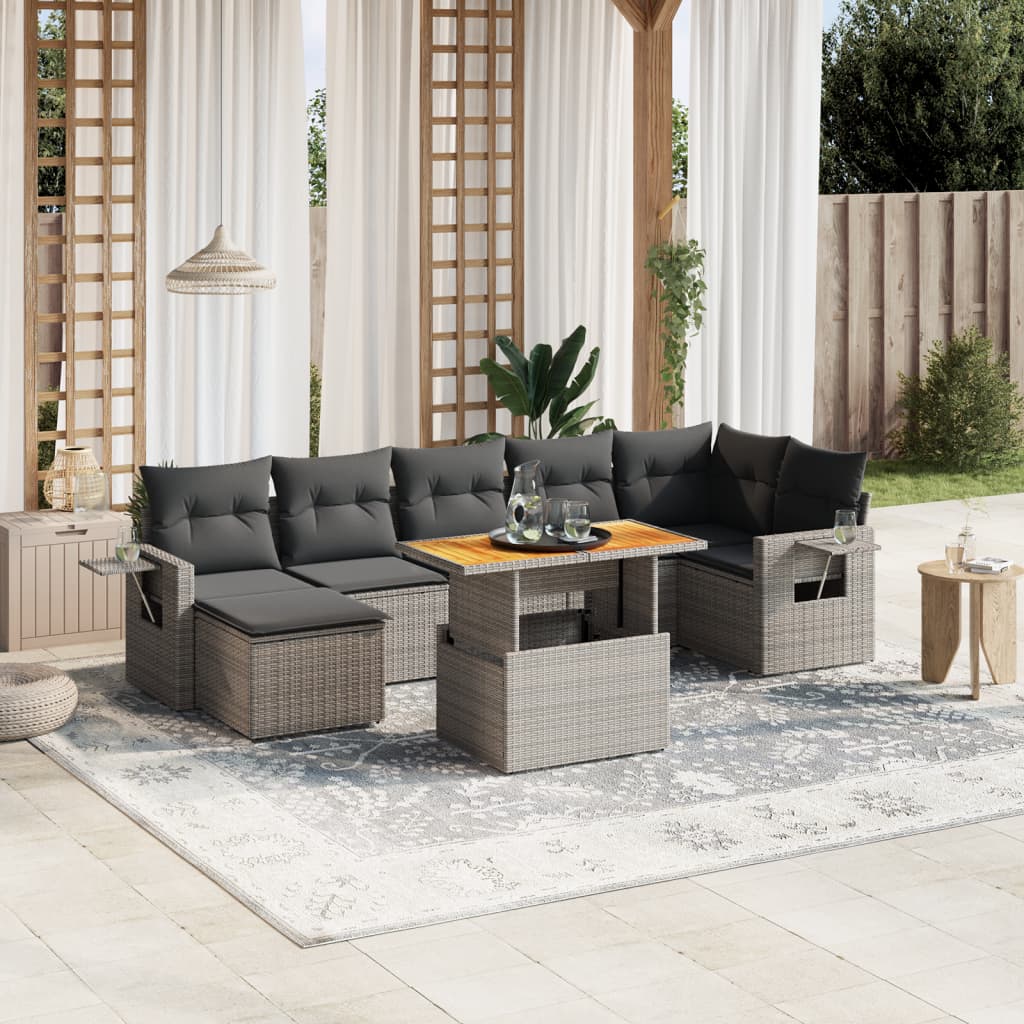 8-delige Loungeset met kussens poly rattan grijs is nu te koop bij PeponiXL, paradijselijk wonen!