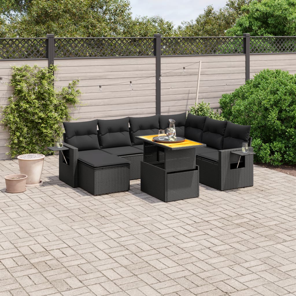 8-delige Loungeset met kussens poly rattan zwart is nu te koop bij PeponiXL, paradijselijk wonen!