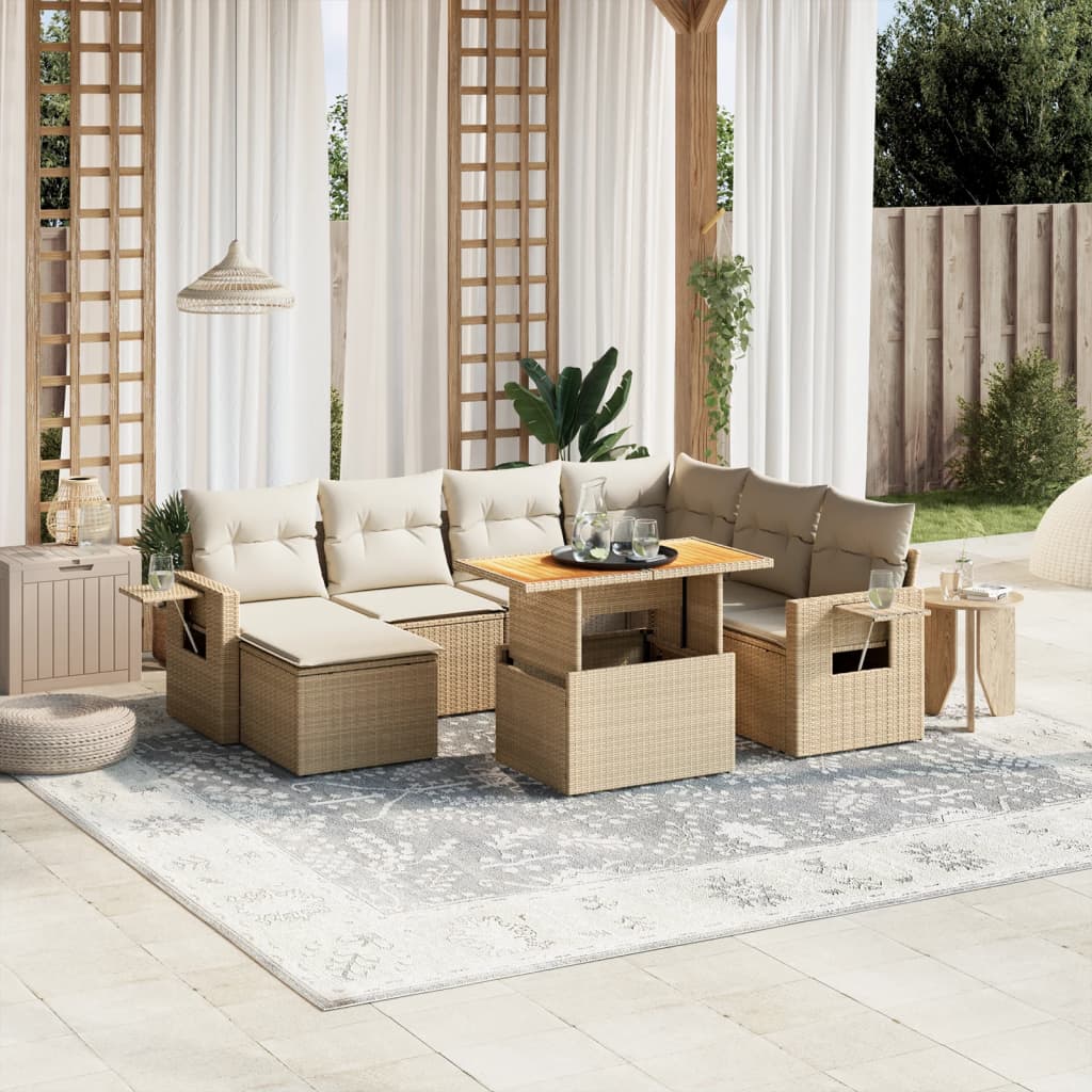 8-delige Loungeset met kussens poly rattan beige is nu te koop bij PeponiXL, paradijselijk wonen!