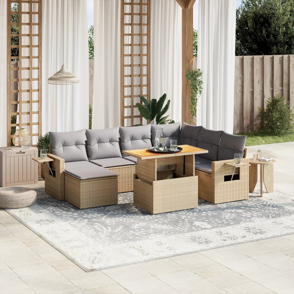 8-delige Loungeset met kussens poly rattan beige is nu te koop bij PeponiXL, paradijselijk wonen!