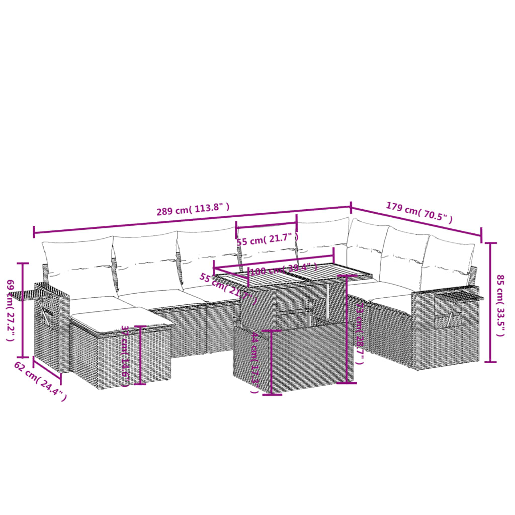 9-delige Loungeset met kussens poly rattan beige is nu te koop bij PeponiXL, paradijselijk wonen!