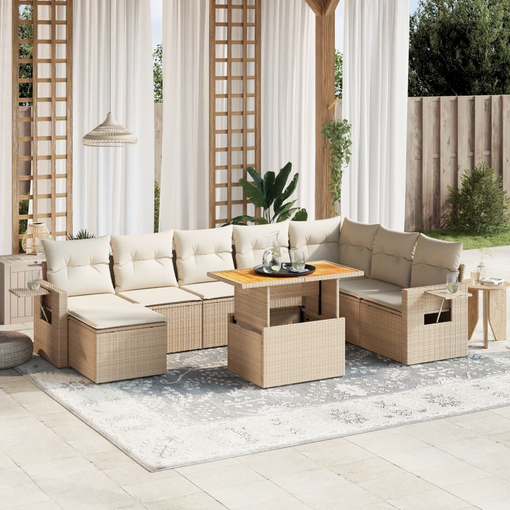 9-delige Loungeset met kussens poly rattan beige is nu te koop bij PeponiXL, paradijselijk wonen!