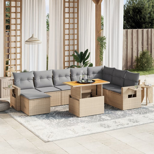 9-delige Loungeset met kussens poly rattan beige is nu te koop bij PeponiXL, paradijselijk wonen!