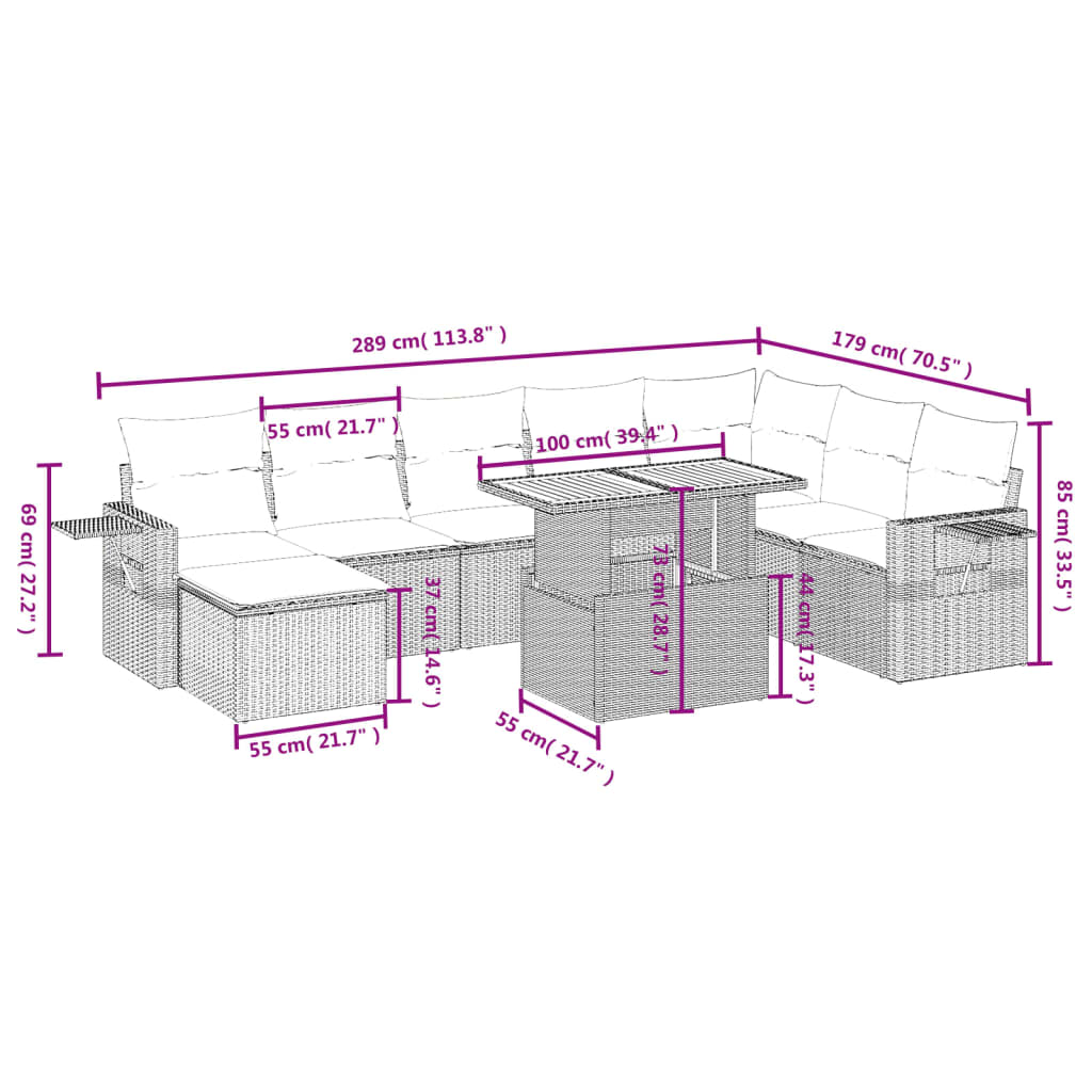 9-delige Loungeset met kussens poly rattan grijs is nu te koop bij PeponiXL, paradijselijk wonen!