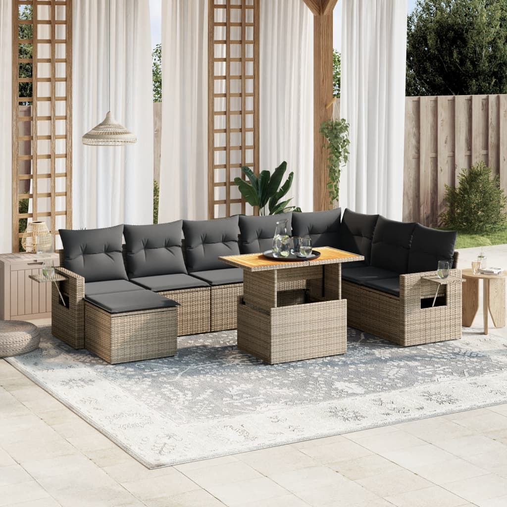 9-delige Loungeset met kussens poly rattan grijs is nu te koop bij PeponiXL, paradijselijk wonen!