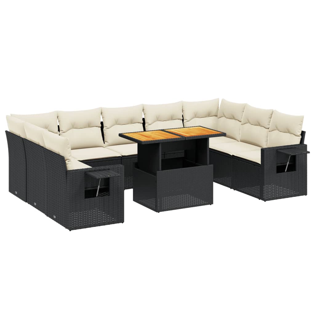 10-delige Loungeset met kussens poly rattan zwart is nu te koop bij PeponiXL, paradijselijk wonen!