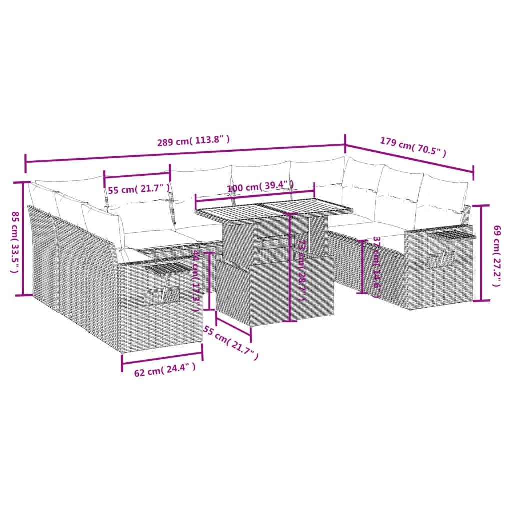 10-delige Loungeset met kussens poly rattan zwart is nu te koop bij PeponiXL, paradijselijk wonen!