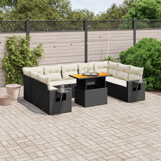 10-delige Loungeset met kussens poly rattan zwart is nu te koop bij PeponiXL, paradijselijk wonen!
