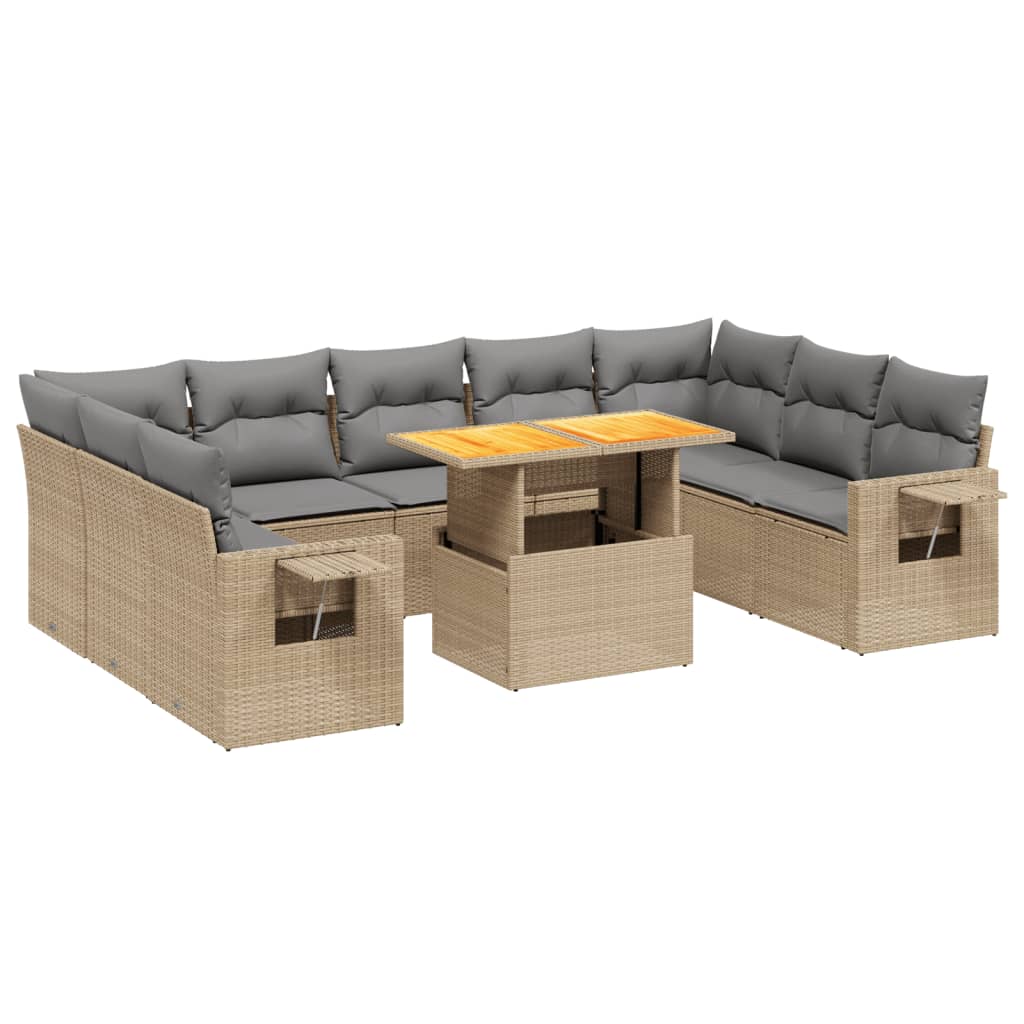 10-delige Loungeset met kussens poly rattan beige is nu te koop bij PeponiXL, paradijselijk wonen!