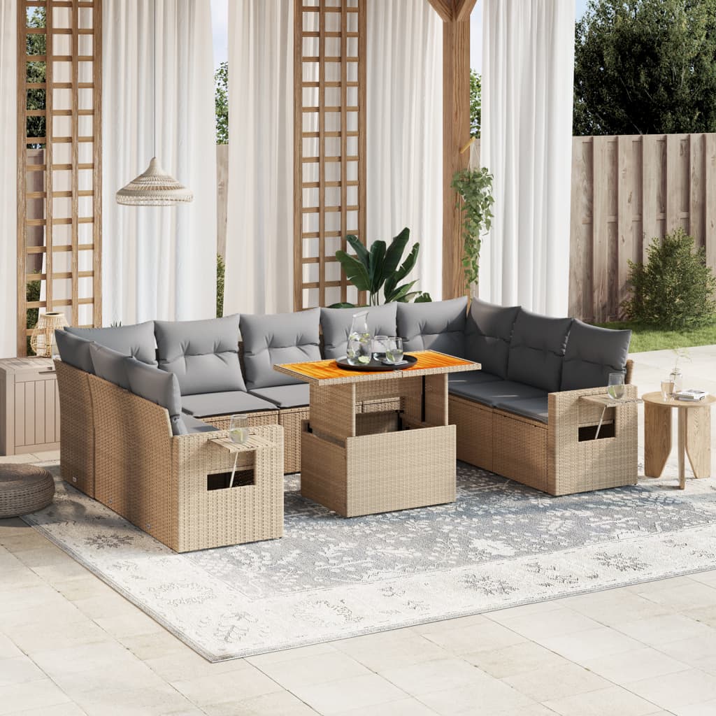 10-delige Loungeset met kussens poly rattan beige is nu te koop bij PeponiXL, paradijselijk wonen!