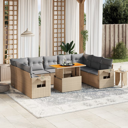 10-delige Loungeset met kussens poly rattan beige is nu te koop bij PeponiXL, paradijselijk wonen!