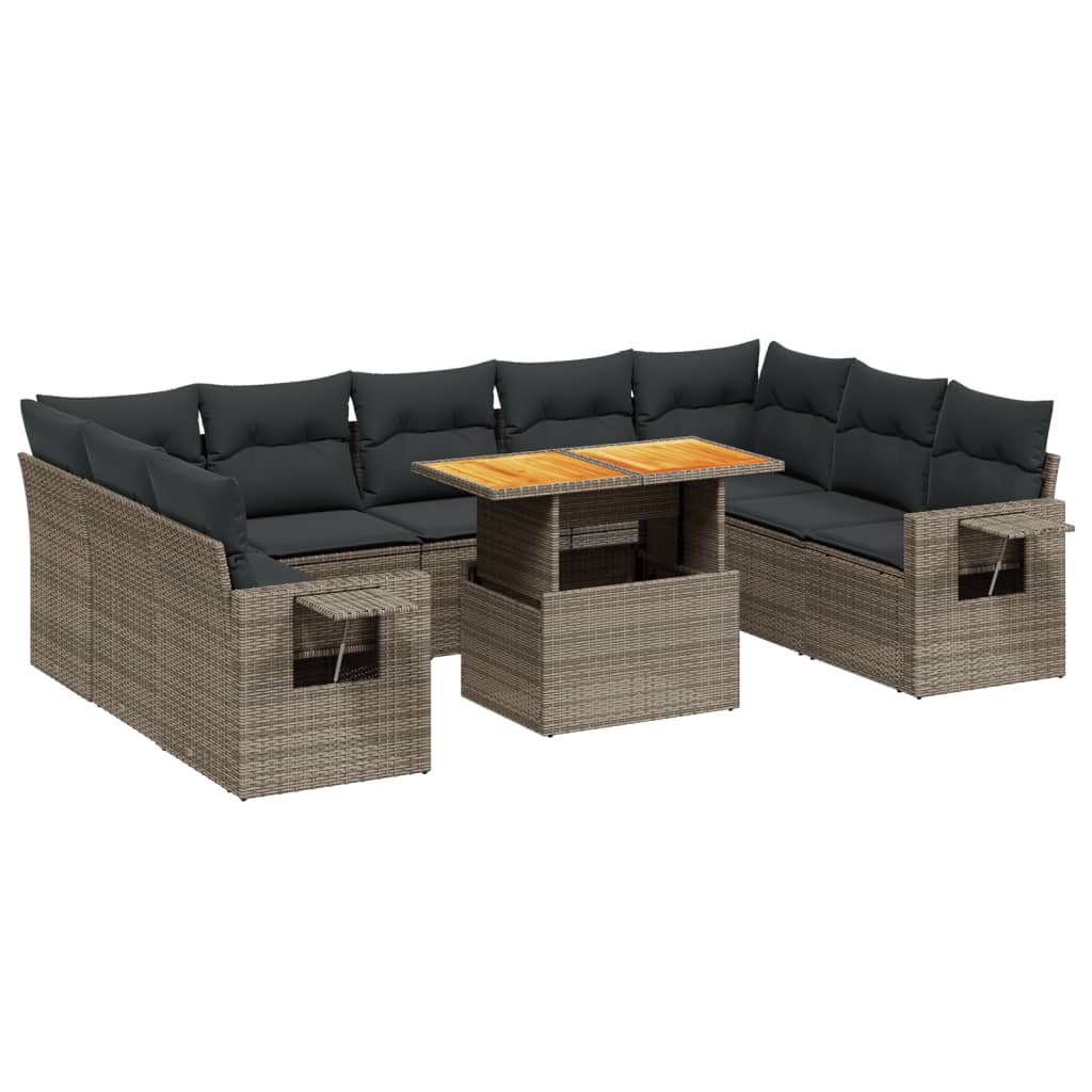 10-delige Loungeset met kussens poly rattan grijs is nu te koop bij PeponiXL, paradijselijk wonen!