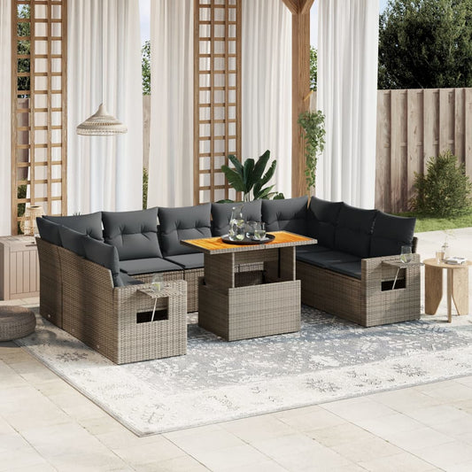 10-delige Loungeset met kussens poly rattan grijs is nu te koop bij PeponiXL, paradijselijk wonen!