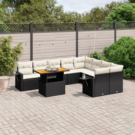 10-delige Loungeset met kussens poly rattan zwart is nu te koop bij PeponiXL, paradijselijk wonen!