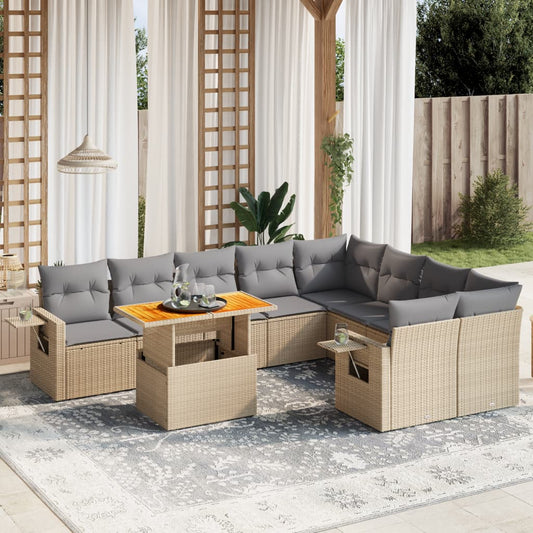10-delige Loungeset met kussens poly rattan beige is nu te koop bij PeponiXL, paradijselijk wonen!