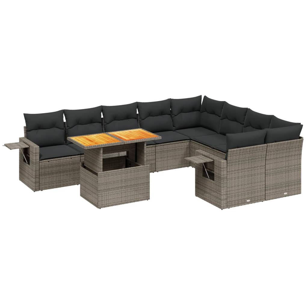 10-delige Loungeset met kussens poly rattan grijs is nu te koop bij PeponiXL, paradijselijk wonen!