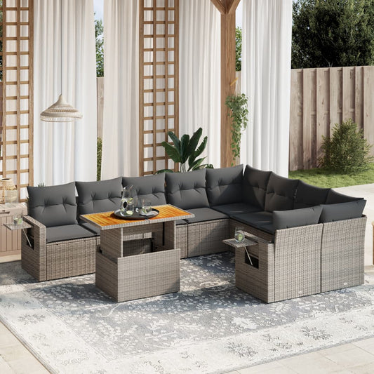 10-delige Loungeset met kussens poly rattan grijs is nu te koop bij PeponiXL, paradijselijk wonen!