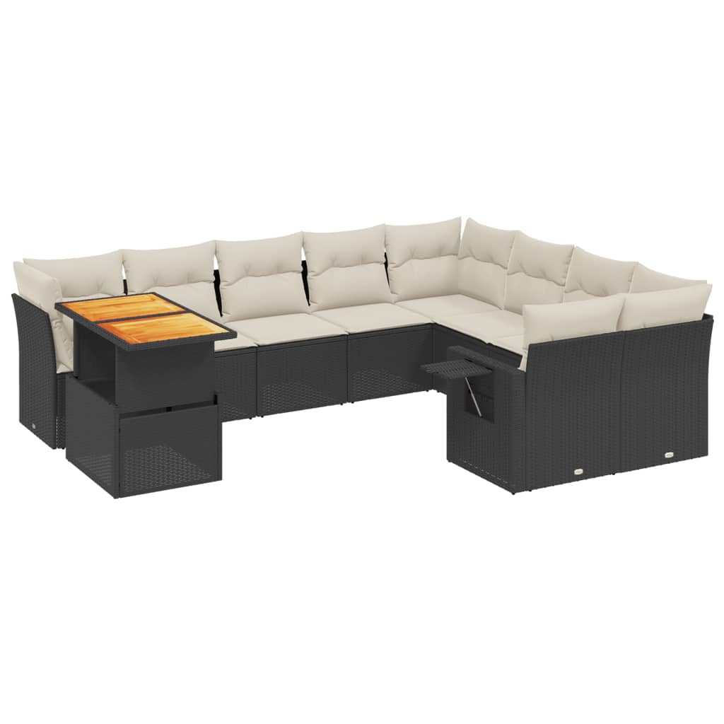 10-delige Loungeset met kussens poly rattan zwart is nu te koop bij PeponiXL, paradijselijk wonen!