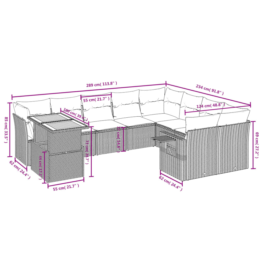 10-delige Loungeset met kussens poly rattan zwart is nu te koop bij PeponiXL, paradijselijk wonen!