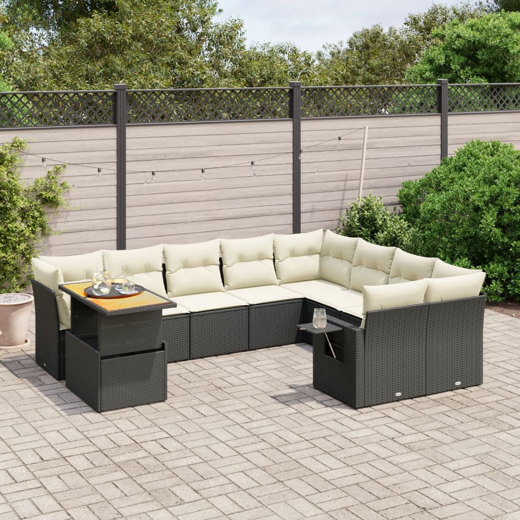 10-delige Loungeset met kussens poly rattan zwart is nu te koop bij PeponiXL, paradijselijk wonen!