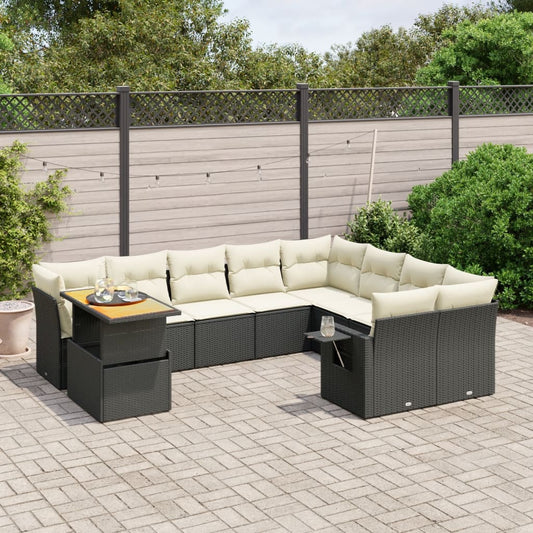 10-delige Loungeset met kussens poly rattan zwart is nu te koop bij PeponiXL, paradijselijk wonen!