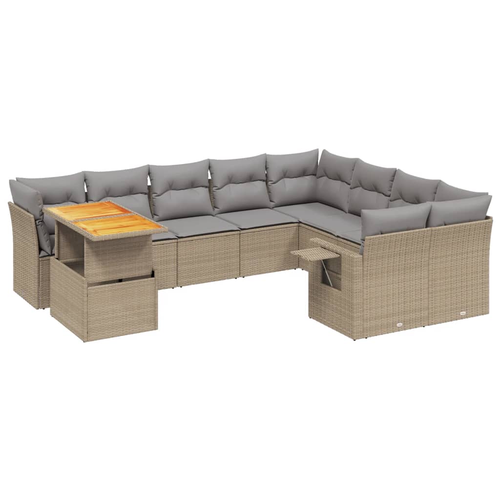 10-delige Loungeset met kussens poly rattan beige is nu te koop bij PeponiXL, paradijselijk wonen!