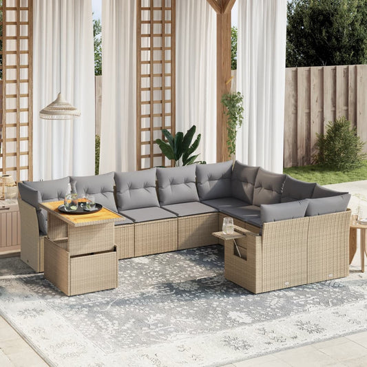 10-delige Loungeset met kussens poly rattan beige is nu te koop bij PeponiXL, paradijselijk wonen!
