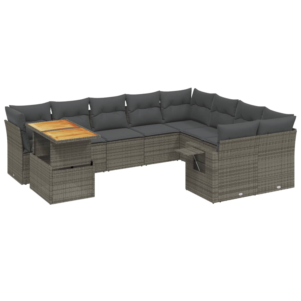 10-delige Loungeset met kussens poly rattan grijs is nu te koop bij PeponiXL, paradijselijk wonen!