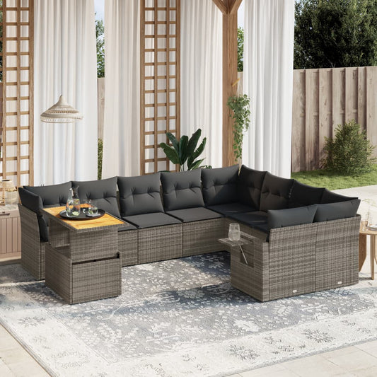 10-delige Loungeset met kussens poly rattan grijs is nu te koop bij PeponiXL, paradijselijk wonen!