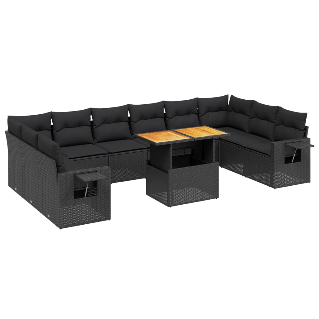 11-delige Loungeset met kussens poly rattan zwart is nu te koop bij PeponiXL, paradijselijk wonen!