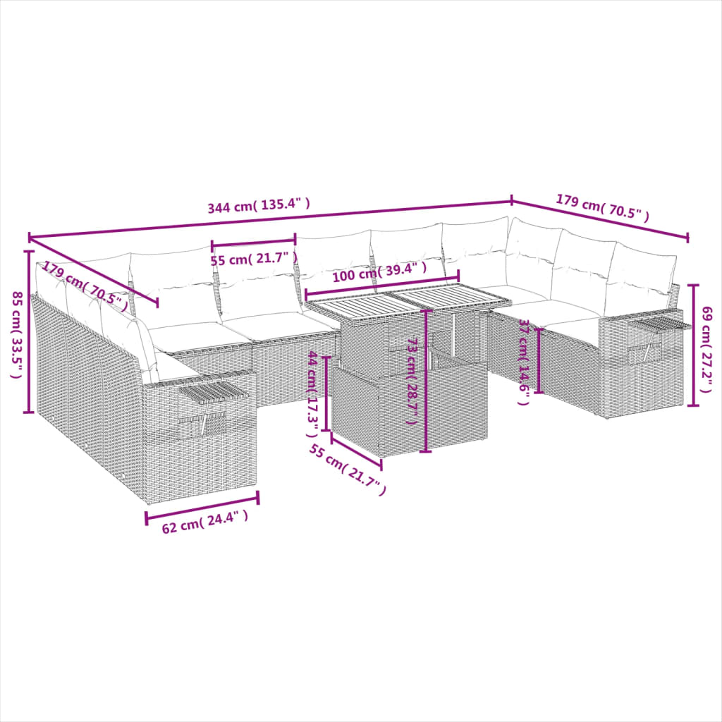 11-delige Loungeset met kussens poly rattan zwart is nu te koop bij PeponiXL, paradijselijk wonen!