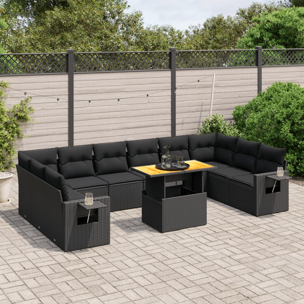 11-delige Loungeset met kussens poly rattan zwart is nu te koop bij PeponiXL, paradijselijk wonen!